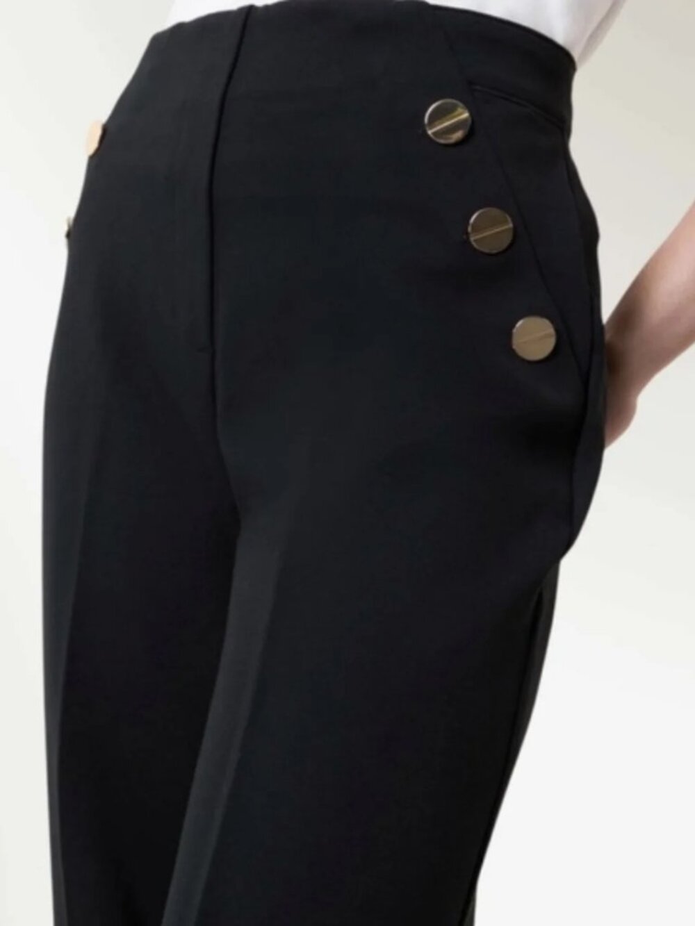 SPANX Stretch Ponte Wide Leg Black Trousers Gold Buttons (Sailor Style) | Sz. Lg